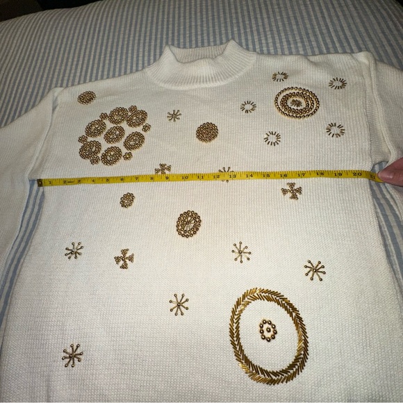 Vintage Premier Moda Sweater  Cream W/ Gold Beaded Design Medium EUC!!!!! - Picture 8 of 10